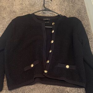 Massimo Dutti Black Knit Cardigan with Gold Buttons